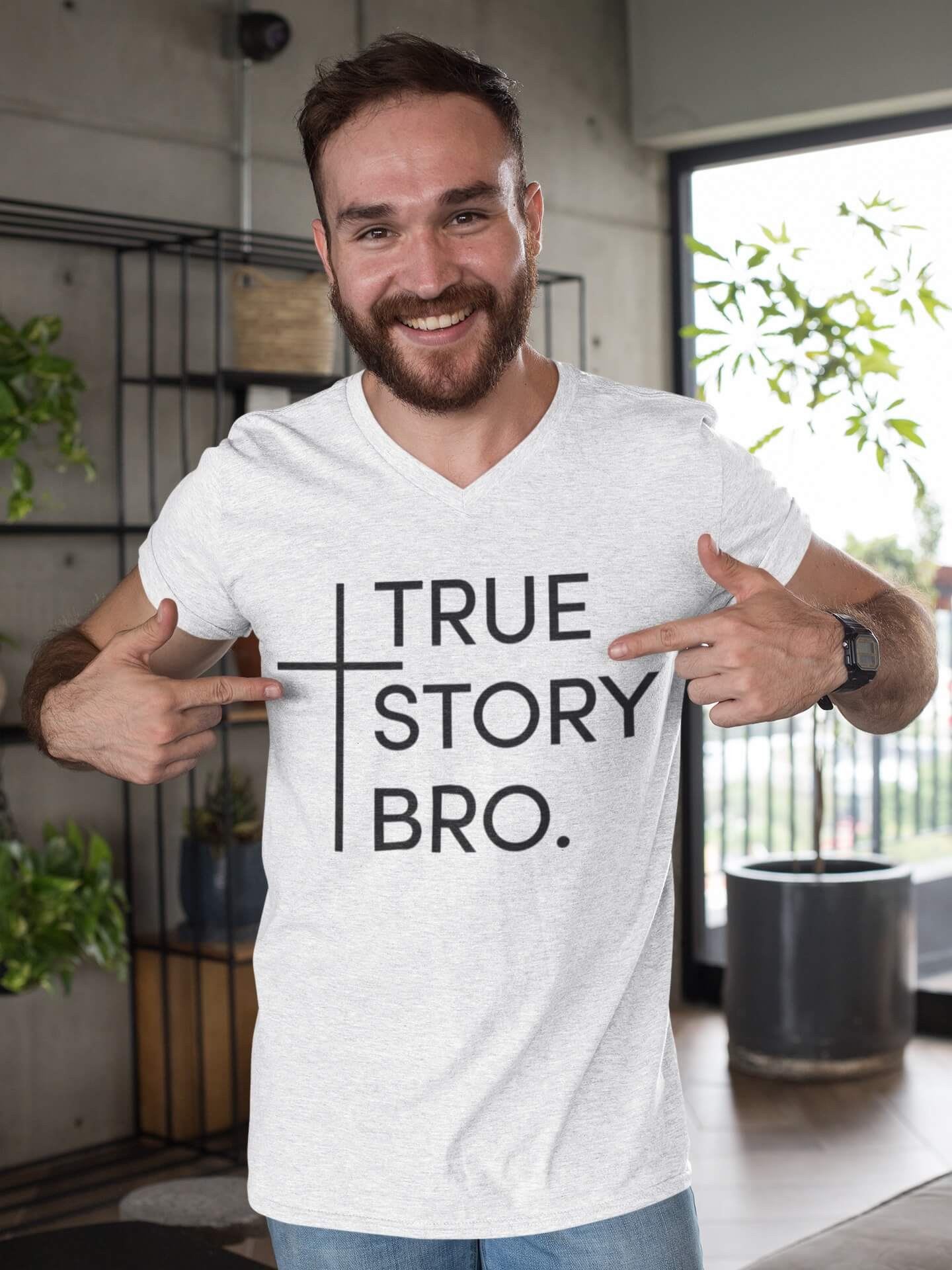 Das Klassische Herren Jesus T-Shirt mit dem Spruch - True Story Bro "Wahre Geschichte Bruder" von Jesus Shirts